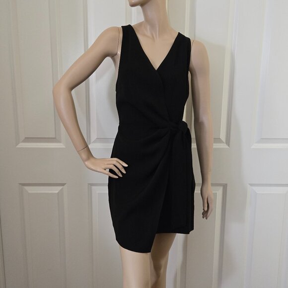 Zara Ring Back Wrap Mini Dress SZ M Black - Picture 2 of 11